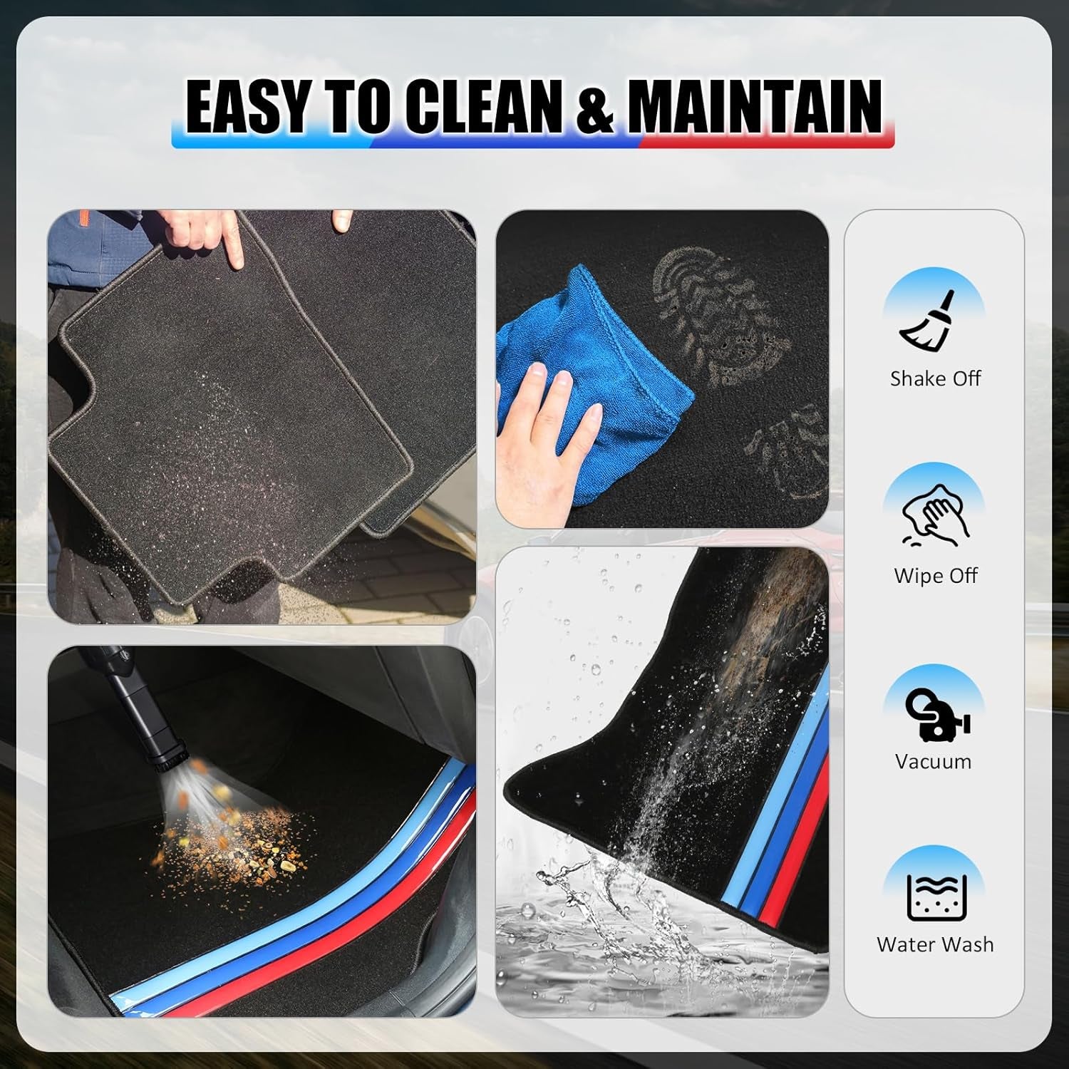 Floor Mats Compatible with BMW E46 3-Series 1999-2005, M3 Coupe 2001-2006, Premium Quality Front & Rear Factory Floor Mat M Color Stripe by