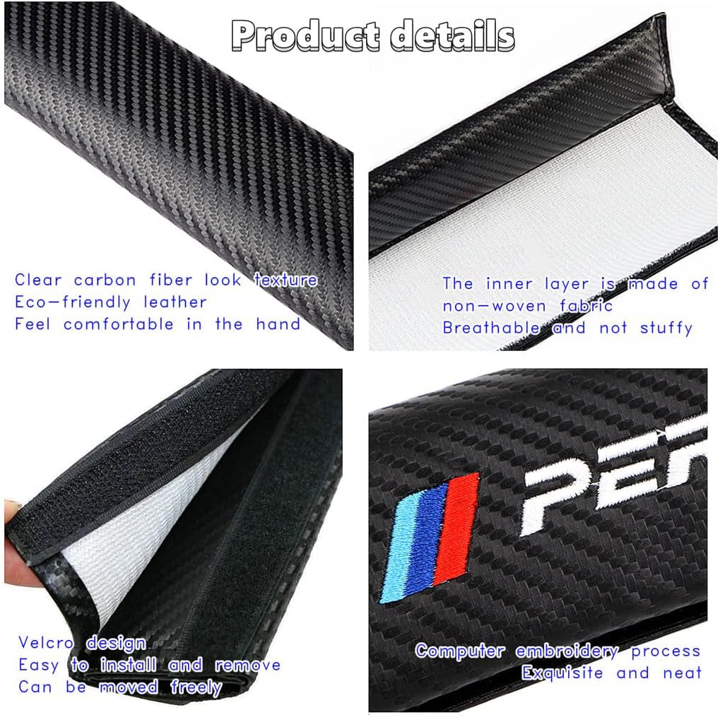 Car M 3 Color Performance Letters Seat Belt Cover Carbon Fiber Texture Car Seat Belt Shoulder Pad Cover Soft and Comfortable Suitable for Any Car Model