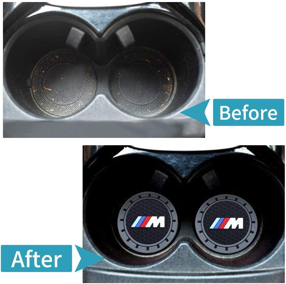 For BMW M Car Cup Holder Coaster, Auto Cup Holder Insert Coaster Compatible with BMW M M2 M4 M5 M6 M8 X1 X2 X3 X5 X6 M135I M240I Z4 328I X7, 2PCS