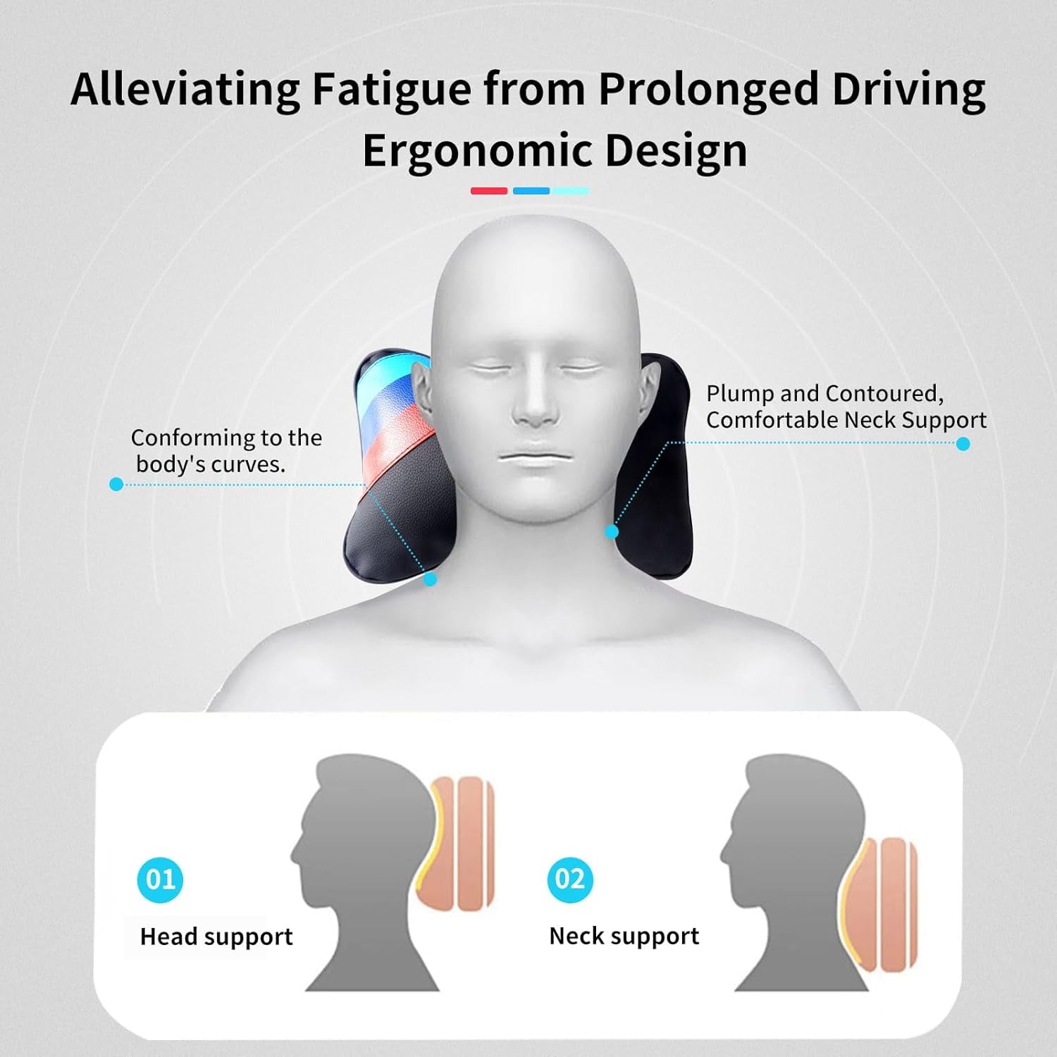 2 PCS Car Headrest Pillow for BMW Accessories, Car Soft PU Leather Neck Pillow Support