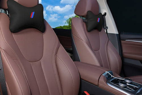 2 PCS Car Neck Pillow Compatible with BMW 1 2 3 4 5 6 7 Series X1 X2 X3 X4 X5 X6 X7 Accessories, Car Soft PU Leather Headrest Neck Support