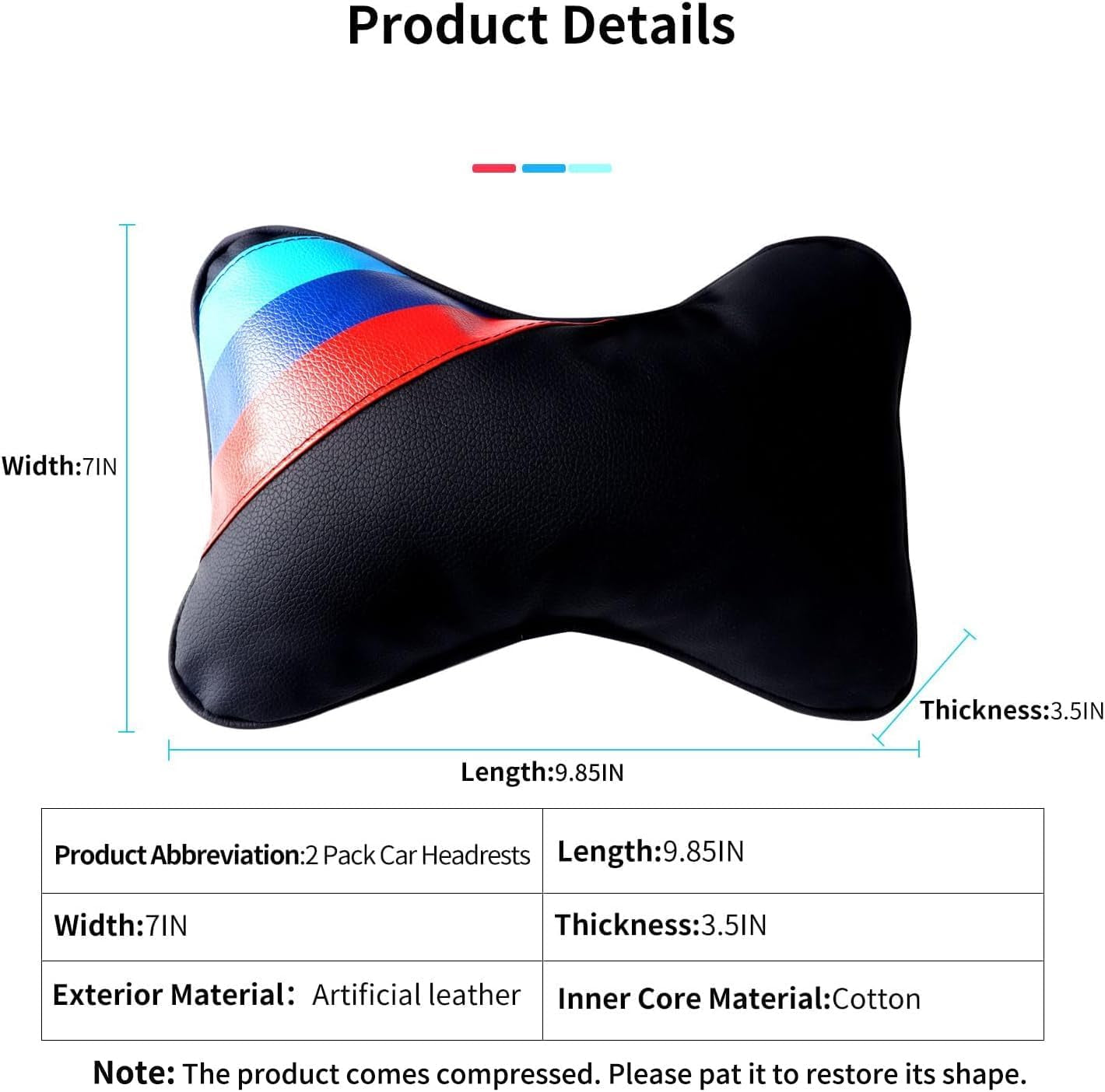 2 PCS Car Headrest Pillow for BMW Accessories, Car Soft PU Leather Neck Pillow Support