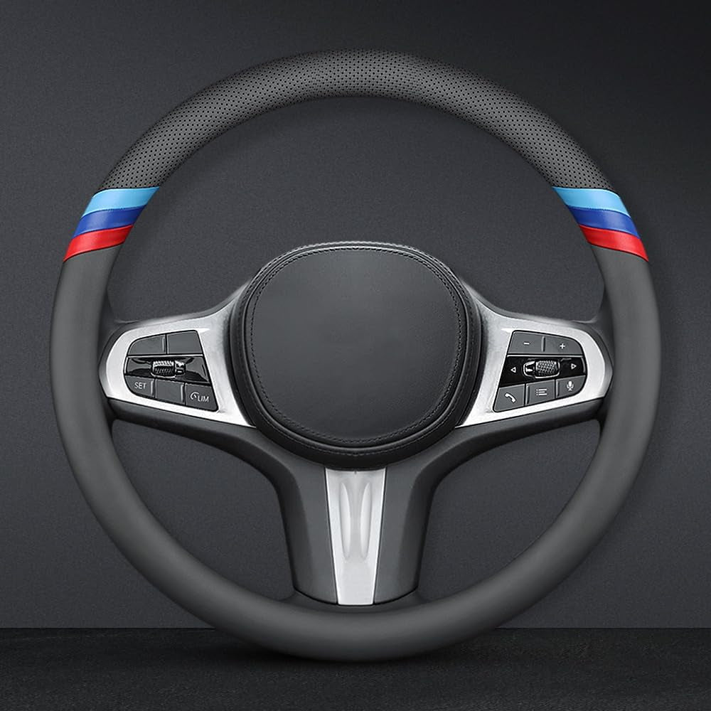 Nappa Leather Slim Stylish Steering Wheel Cover for BMW Steering Wheel Cover Interior Conversion (Black)