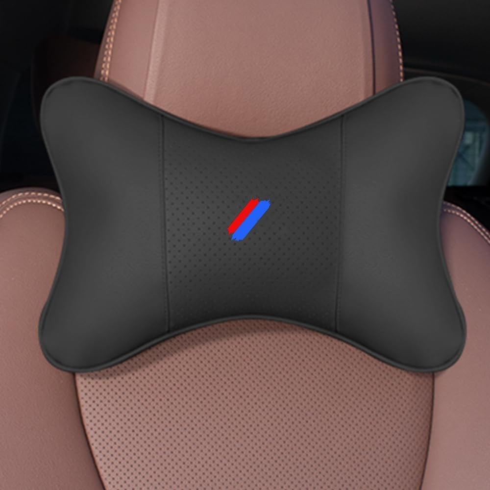 2 PCS Car Neck Pillow Compatible with BMW 1 2 3 4 5 6 7 Series X1 X2 X3 X4 X5 X6 X7 Accessories, Car Soft PU Leather Headrest Neck Support