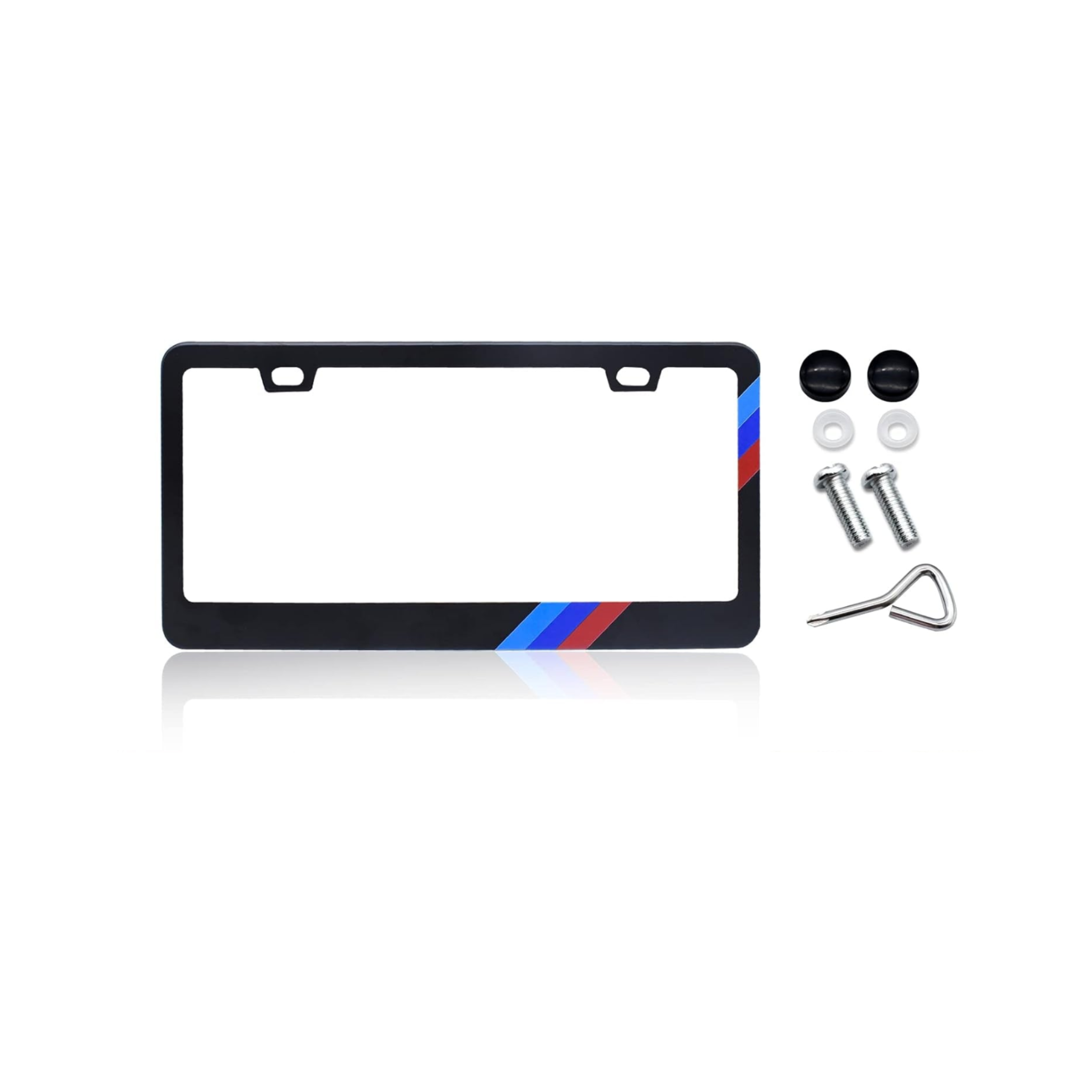 Matte Aluminum License Plate Frames – M Stripe Colors, Front & Rear